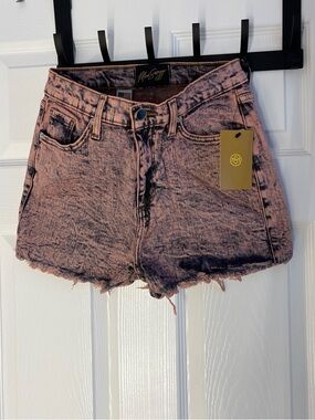 Pink Acid-Wash Denim Shorts
